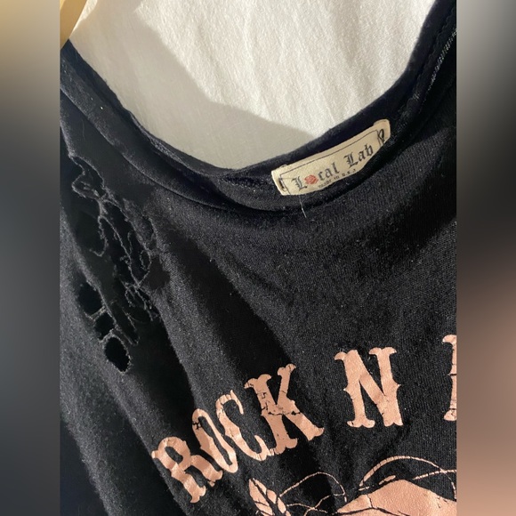 LOCAL LAB DESTROYED CROPPED BLACK & PINK ROCK N ROLL TEE. - Picture 2 of 5